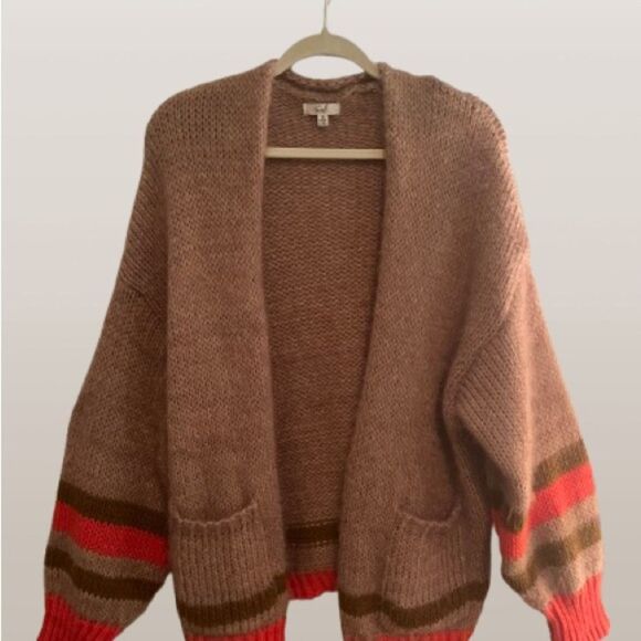Easel Brown and Orange Striped Cardigan Sweater - Picture 1 of 10